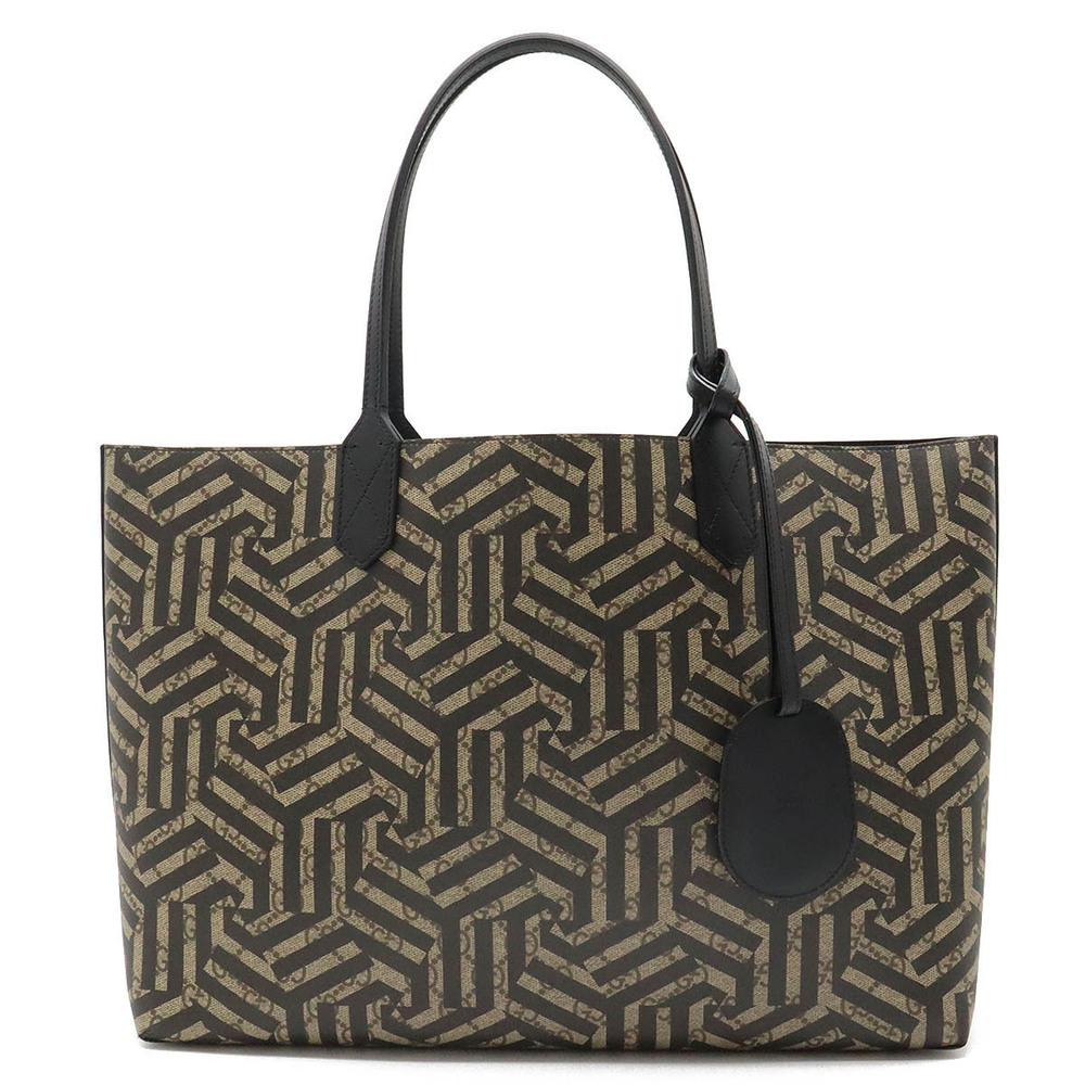 Gucci GG Kaleido Supreme Tote Bag Shoulder Reversible Leather Beige Cream Black